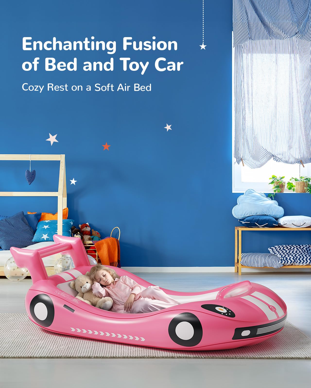 Qpau Inflatable Kids Bed, Toddler Travel Bed With Sides, For Camping, Traveling, Hotel, Or Home Use, Hand Pump Included (Pink)